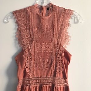 Vintage Lace, High Neckline Dress - Dusty Pink
